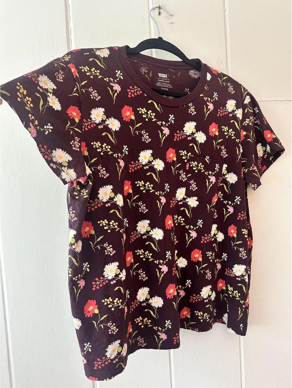 Levi's Perfect Crew Neck T-shirt Brown Floral Size Large - Picture 4 of 8